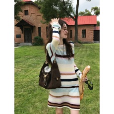批发【漫色浅序】RARE ZZ绵羊毛桑蚕丝混纺彩色条纹氛围感针织连衣裙