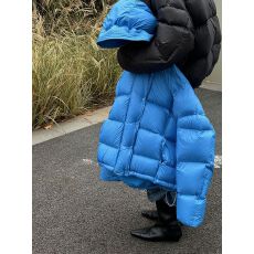 批发云感泡芙款90白鸭绒花朵连帽外套女冬季韩系保暖羽绒服