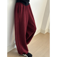 批发韩系仿羊羔毛松紧腰卫裤女 冬季可束脚百搭休闲裤长裤