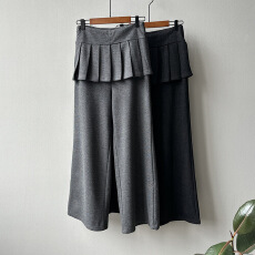 批发假两件花边阔腿卫裤女冬季设计感百褶屁帘休闲<b class='q'>长</b>裤<b class='q'>裙裤</b>