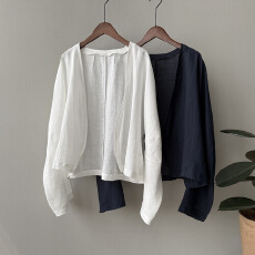 批发2026春装文艺复古苎麻<b class='q'>长袖</b>开衫<b class='q'>外套</b>女春季宽松百搭防晒衬衫上衣