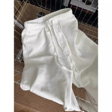 批发白色亚麻天丝<b class='q'>阔腿裤</b><b class='q'>女</b>春夏新款薄款高腰垂感宽松直筒<b class='q'>棉麻</b>休闲长<b class='q'>裤</b>