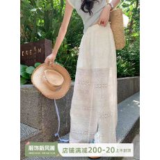 批发曾小咸 白色镂空蕾丝梧桐裤女夏季裤子薄款休闲宽松直筒阔腿<b class='q'>长裤</b>