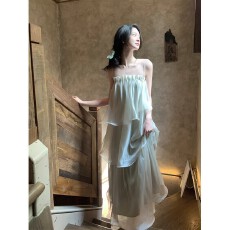 批发4.7 10:00am上新翩落醋酸手工褶仙女裙 两色