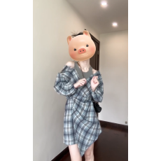 批发不规则假两件格子衬衫<b class='q'>连衣裙</b>女