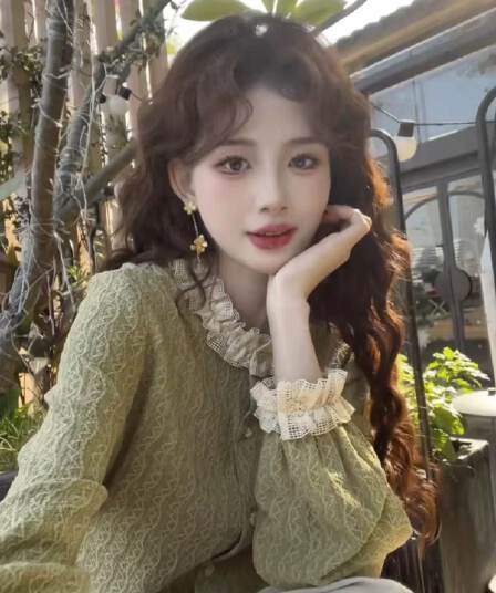 부드러운 달콤한 녹색 소나무 차 항구 바람 레트로 단색 셔츠 2025 새로운 여성 봄 가을 디자인 센스 루즈핏 슬림해 보이는 맨위