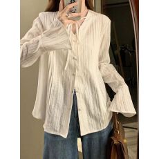 批发法式设计感白色喇叭袖雪纺防晒<b class='q'>开衫</b>女夏季<b class='q'>外</b><b class='q'>搭</b>衬衫外套罩衫上衣薄