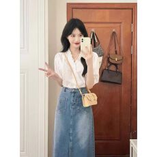 批发法式白色v领短袖衬衫女<b class='q'>夏季</b>小个子半袖衬衣职业通勤泡泡袖上衣