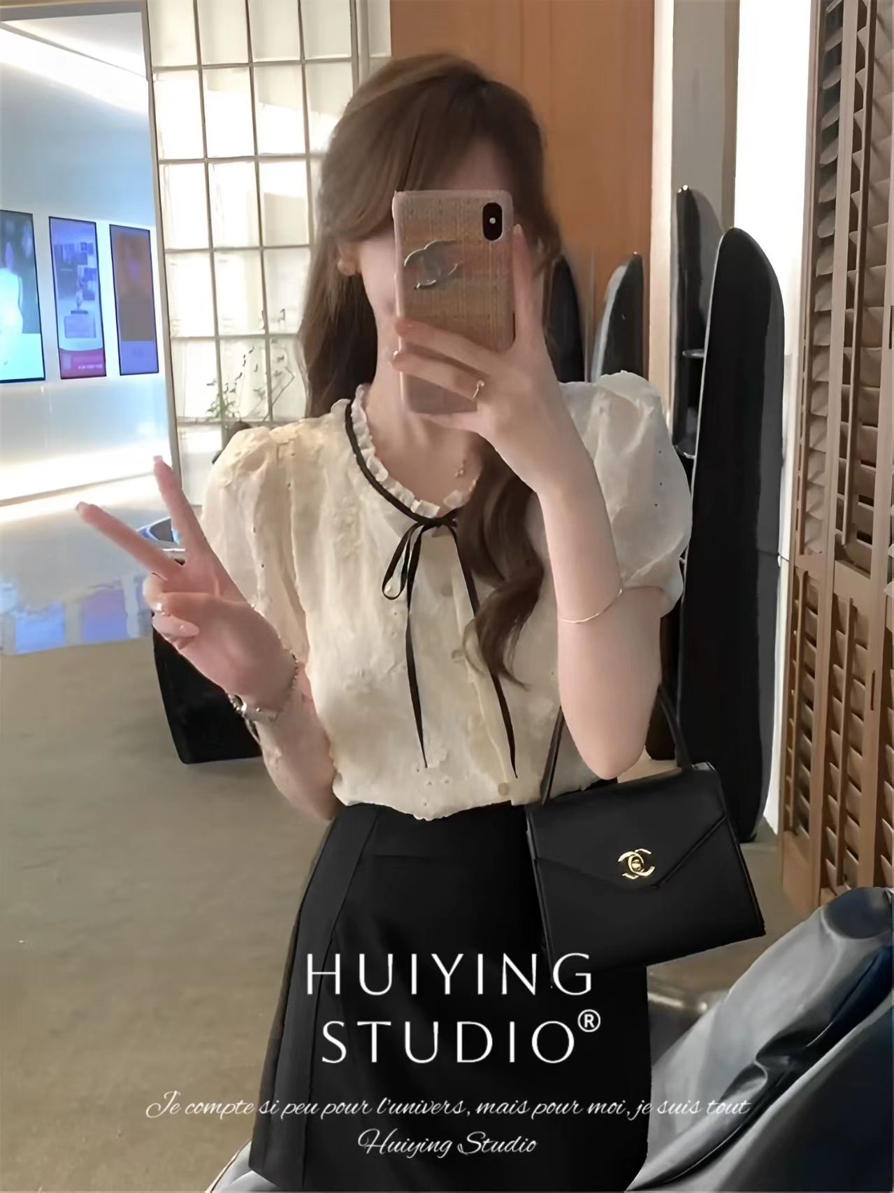 프랑스식 작은 샤넬 스타일 레이스 거품 소매 맨위 여성 여름 새로운 디자인 센스 작은 대중 반팔 쉬폰 셔츠 여름 섹션