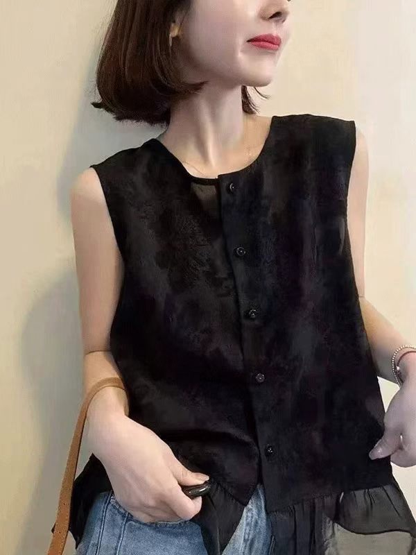 레이스 조각 민소매 여성 셔츠 2026 여름 섹션 한국 스타일 패션 단색 외국 가스 작은 셔츠 다용도 슬림해 보이는 맨위