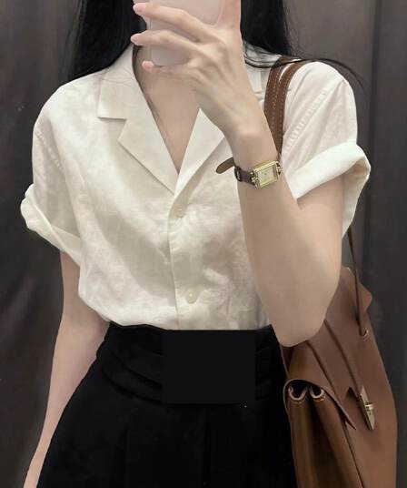 새로운 화이트 면 린넨 폴로 칼라 반팔 긍정적 인 어깨 셔츠 맨위 여성 여름 프랑스식 아마 작은 대중 Chic 셔츠 트렌디