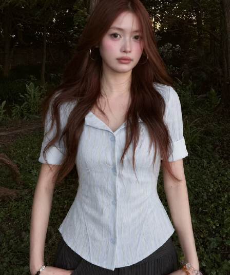 um11 바다 소금 coco polo 더블 칼라 스트라이프 반팔 티셔츠 셔츠 2026 여름 새로운 허리 수축 맨위