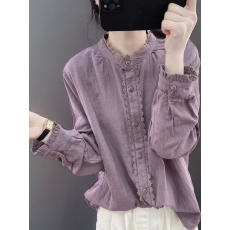 批发复古蕾丝花边<b class='q'>棉麻</b>长袖<b class='q'>衬衫</b>女2026春秋季宽松显瘦时尚百搭亚麻上衣