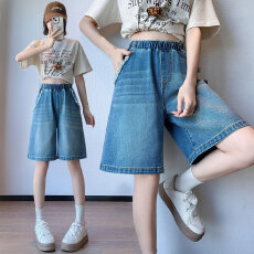 批发实拍 复古牛仔短裤女宽松高腰阔腿毛边遮肉<b class='q'>显瘦</b>大码女装胖mm230斤