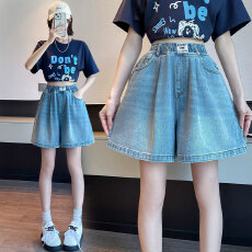 批发实拍 牛仔短裤宽松高腰阔腿遮肉<b class='q'>显瘦</b>直筒休闲加大码女装胖mm230斤