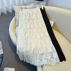 批发实拍2025大码白色芭蕾风蛋糕仙女蕾丝加绒加厚A字半身长裙