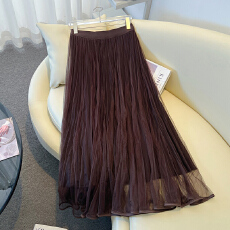 批发实拍2025大码毛呢中长百搭显瘦两面穿网纱百褶裙加厚A字半身长裙