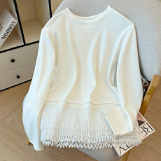 实拍2025大码白色加厚宝宝绒蕾丝拼接T恤宽松打底外穿长袖上衣