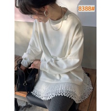 批发新款韩系双面德绒<b class='q'>打底衫</b>设计感显瘦拼接百褶下摆花边<b class='q'>中长款</b>