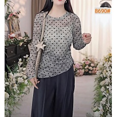 批发摩卡时光 夏季韩系休闲轻熟风下摆开叉印花上衣 