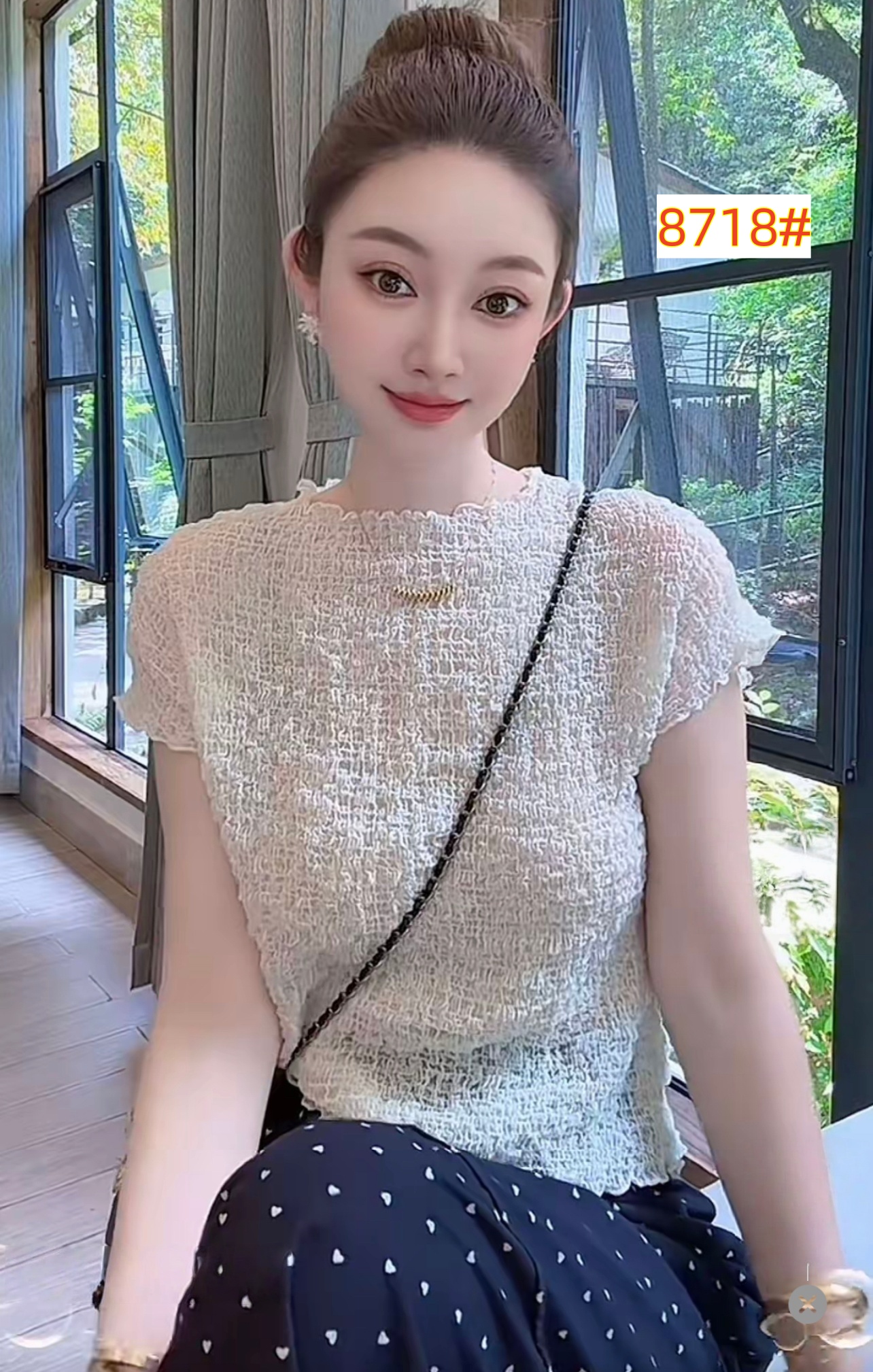 쌀 쌀 콩 여름 새로운 프릴 주름 질감 센스 디자인 다용도 슬림해 보이는 반팔 맨위