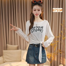 批发露肩字母印花夏季薄款<b class='q'>长袖</b><b class='q'>T</b>显瘦百搭女士休闲<b class='q'>宽松</b>绑带上衣