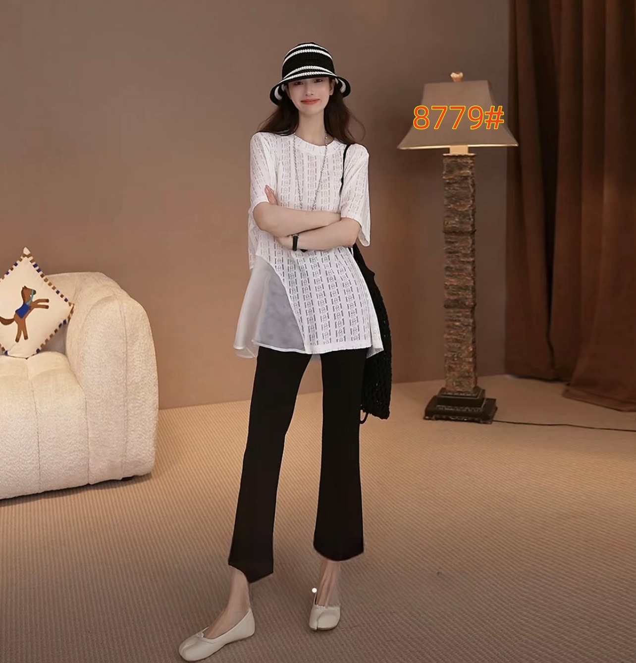 흰색 사슴 언어 패션 캐주얼 레이스 조각 망사 여성 의류 티셔츠