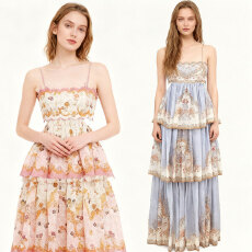批发25新款 定位<b class='q'>绣花</b>胸前设计感超长<b class='q'>连衣裙</b> 蛋糕裙后背绑带大摆<b class='q'>连衣裙</b>