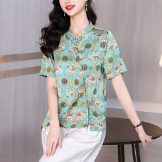 批发新中式改良<b class='q'>旗袍</b>桑蚕丝上衣女立领短袖小衫夏国风盘扣<b class='q'>真丝</b>衬衫