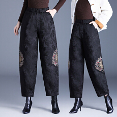 批发提花<b class='q'>哈伦</b>裤女2025冬季夹棉加厚保暖羽绒棉裤灯笼裤国风绣花休闲裤