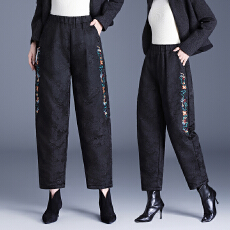 批发提花<b class='q'>哈伦</b>裤女2025冬季夹棉加厚保暖羽绒棉裤小脚裤国风绣花休闲裤