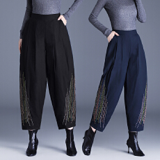 批发2025冬季羽绒棉裤直筒裤女宽松休闲夹棉保暖加厚长裤绣花<b class='q'>哈伦</b>裤子