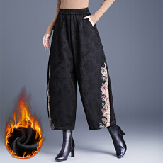 批发复古民族风绣花时尚提花长裤2025冬装高腰加绒加厚保暖裤<b class='q'>哈伦</b>裤女