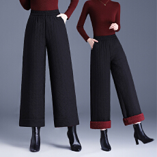 批发羽绒棉裤2025冬季高腰宽松夹棉加厚保暖阔腿裤<b class='q'>羊羔</b>绒拼接<b class='q'>长裤</b>子<b class='q'>女</b>