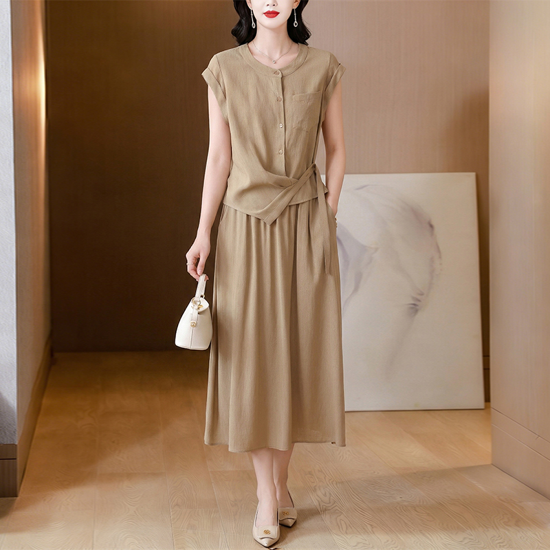 RY3619# 莱赛尔亚麻轻盈衬衫套装裙女2026夏新款半身裙气质休闲两件...