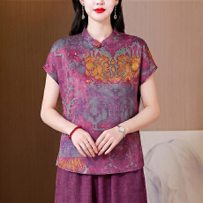 批发复古时尚减龄真丝香云纱上衣2026夏新中式国风花色显瘦<b class='q'>T</b><b class='q'>恤</b>小衫