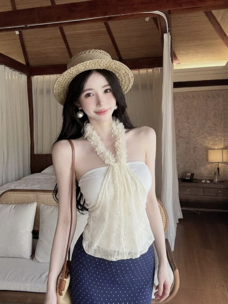실사 정가 여름 새로운 레이스 조끼 순수한 욕망 바람 섹시함 몸매 가꾸기 슬립 맨위