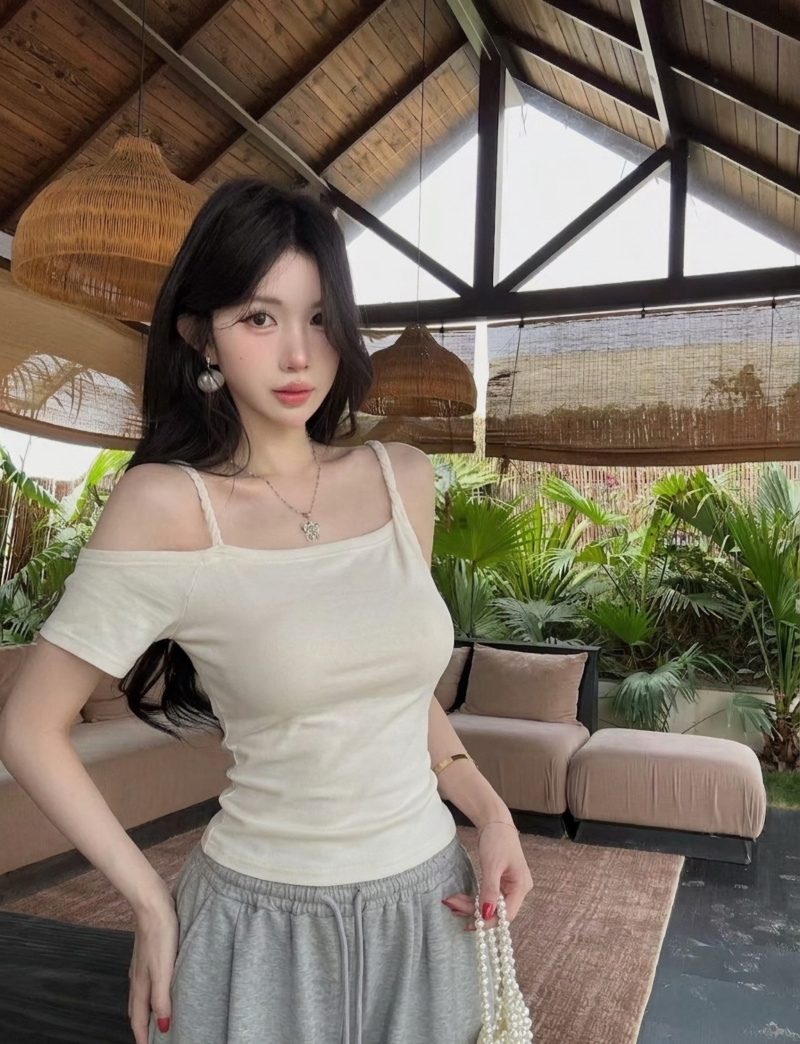실사 정가 수공 편집 꽈배기 어깨끈 비틀림 디자인 순수한 욕망 바람 비스듬한 어깨 슬립 몸매 가꾸기 맨위