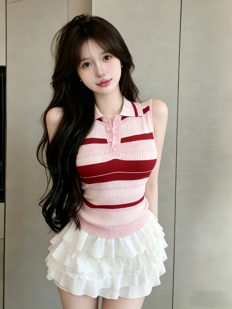 실사 정가 프랑스식 절묘한 라인 패치워크 니트 티셔츠 부드러운 POLO 칼라 맨위