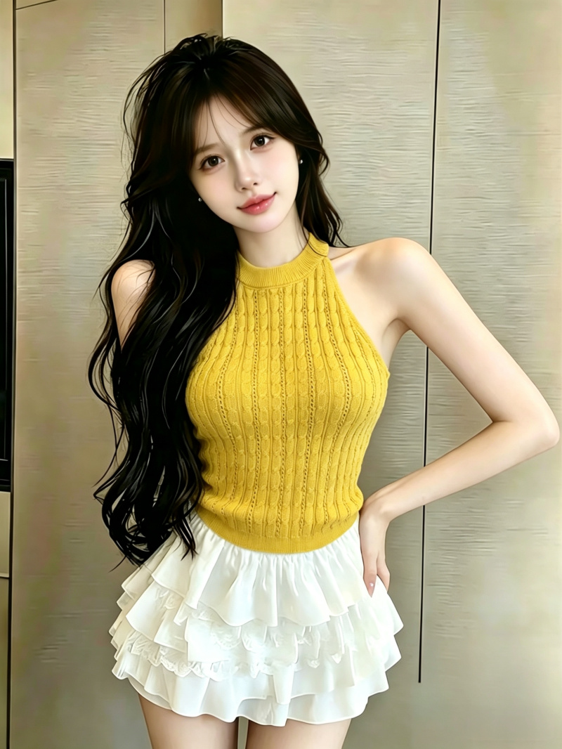 실사 정가 여름 새로운 핫걸 순수한 욕망 바람 니트 조끼 몸매 가꾸기 백리스 꽈배기 스트랩 맨위