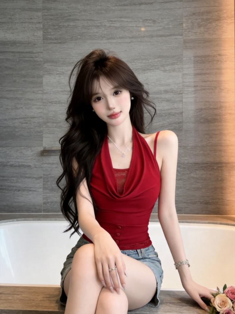 실사 정가 여름 새로운 레이스 행침 목 흔들다 칼라 기타 착용 법 캐미솔 투피스 세트