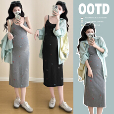 批发已出货--实拍2026春夏季新品长袖衬衫+甜美吊带裙孕妇裙套装6145