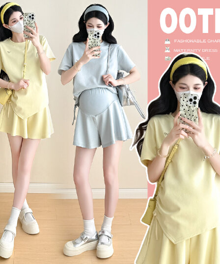 재고 있음 재고 있음 실사 여름 신제품 루즈핏 티셔츠 반바지 미니멀리즘 나가라. 투피스 세트 6178