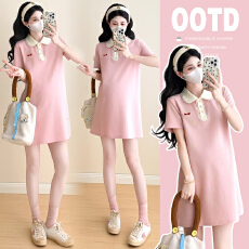 批发实拍2025夏季新款孕妇短袖t恤针织潮妈网红宽松孕妇连衣裙