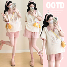 批发有货   有货   实拍2026<b class='q'>夏季</b>孕妇装新品短袖t恤+裤裙孕妇网红套装