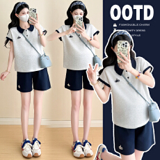 批发有货  有货   实拍2026 <b class='q'>夏季</b>新品小翻领短袖+短裤  潮妈孕妇套装