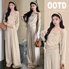 批发实拍2025孕妇秋冬季新品吊带长袖开衫宽松休闲长裤三件套6231