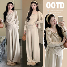 批发实拍~孕妇秋冬季新品吊带长袖开衫宽松休闲长裤三件套6231