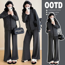 批发实拍~孕妇秋冬新款运动条纹长袖外套长裤休闲孕妇两件套装6257