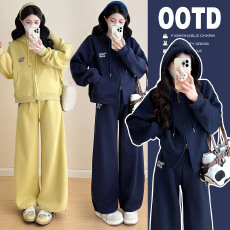 批发实拍2025孕妇秋冬新款休闲慵懒风运动长袖外套+阔腿裤两件套6259